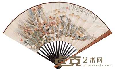 申石伽 雨过空林红树艳 书法 成扇 50×18cm